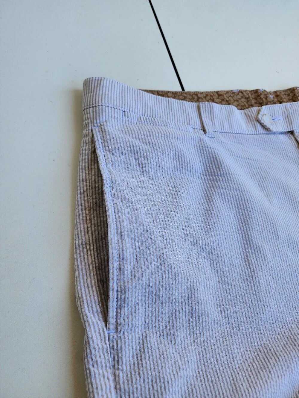 Daniel Cremieux Men’s White Beige Striped Bermuda Comfort Stretch Shorts Sz 40